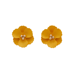 Mustard enamel flower earrings