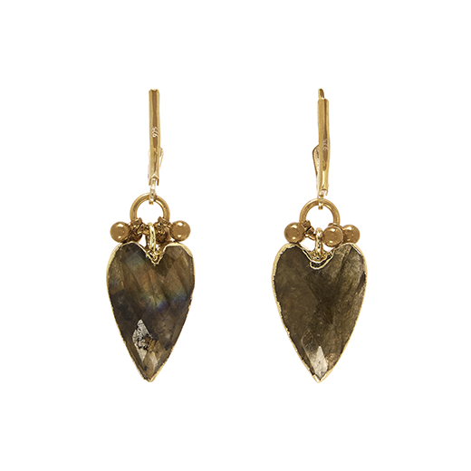 Labradorite heart shaped drop earrings