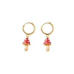 Enamel mushroom huggie earrings by Fable England